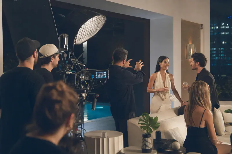 Professional content production crew filming a campaign